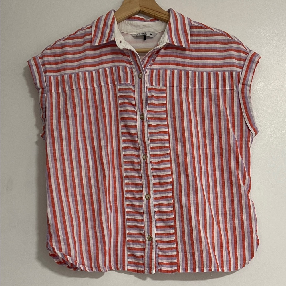 Esprit Red and White Striped Button-Down Shirt